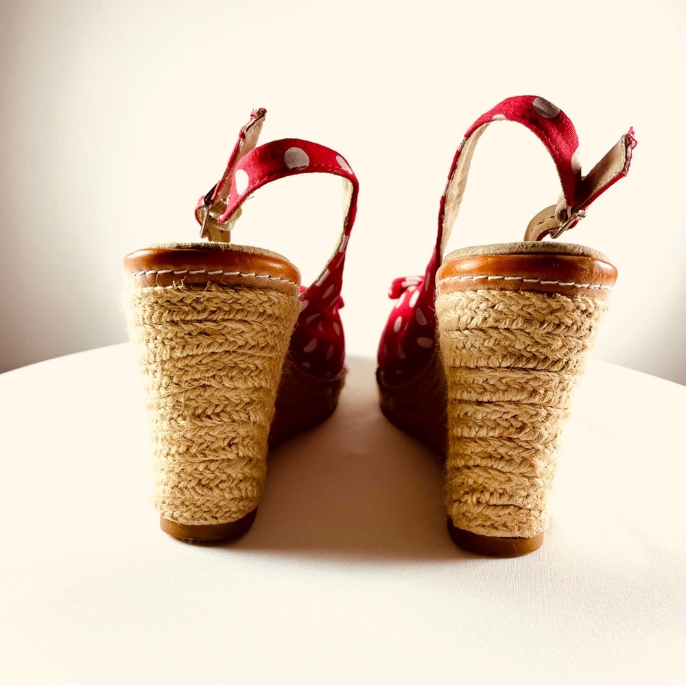 Townshoes Red and White Polka-Dot Bow Espadrille Sling-Back Wedge Sandals Sz7 - Picture 14 of 14